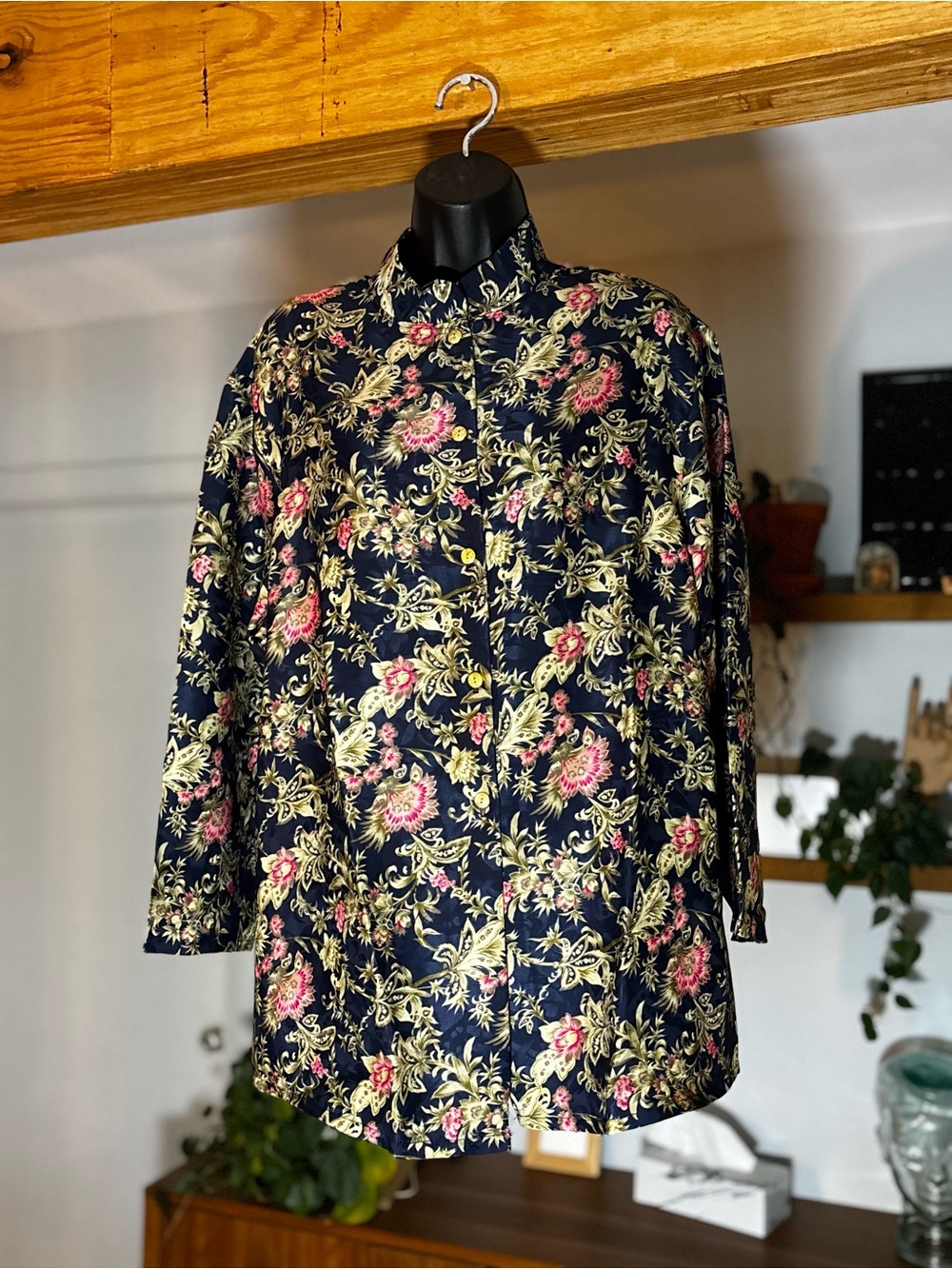 NWT VTG Avon Fashions Floral Mandarin Collar Tunic Shirt Blouse